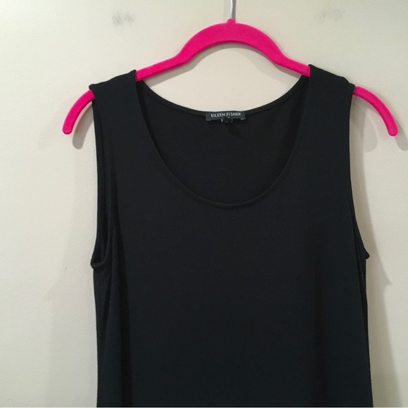 EILEEN FISHER Womens Xs Asymmetric Midi Dress Sleeveless Black Jersey Crewneck - Picture 3 of 7